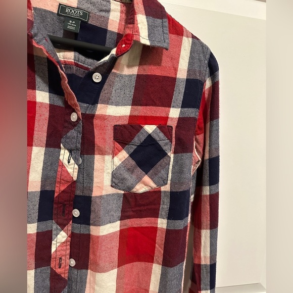 Roots Red Blue White Plaid Button Down Shirt Flannel Size Small - Picture 3 of 7